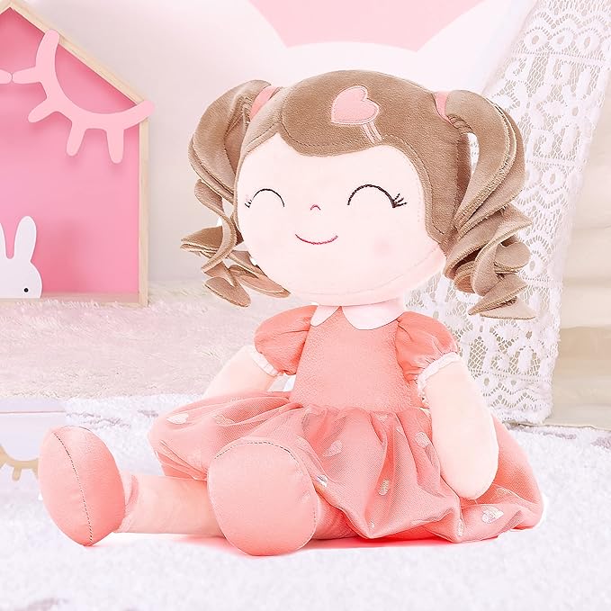 Gloveleya Baby Doll Gifts Plush Curly Girl Toys with Love 16" Orange
