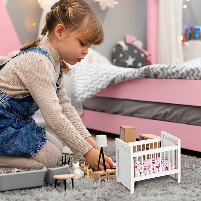 Toyvian Miniature Doll Crib: Dollhouse Crib Wobble Toys Baby Doll 1:12 Miniature