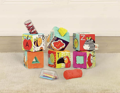 B. Toys Soft Fabric Building Blocks for Toddlers - Educational Alphabet Blocks with Textured Shapes - Stack & Play ABC Blocks for 6 Months+