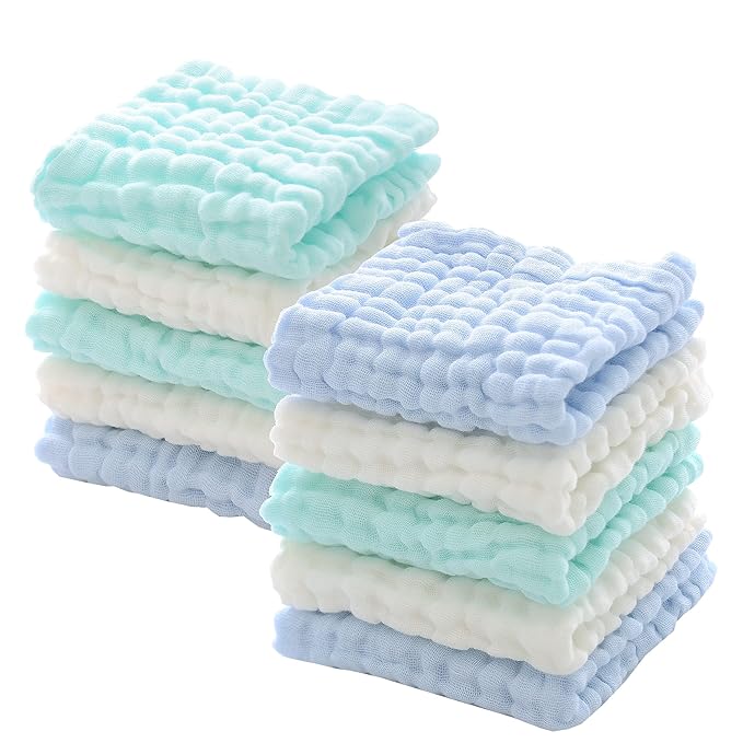 MUKIN Baby Washcloths - Natural Cotton Baby Wipes 10 Pack 12x12 inches