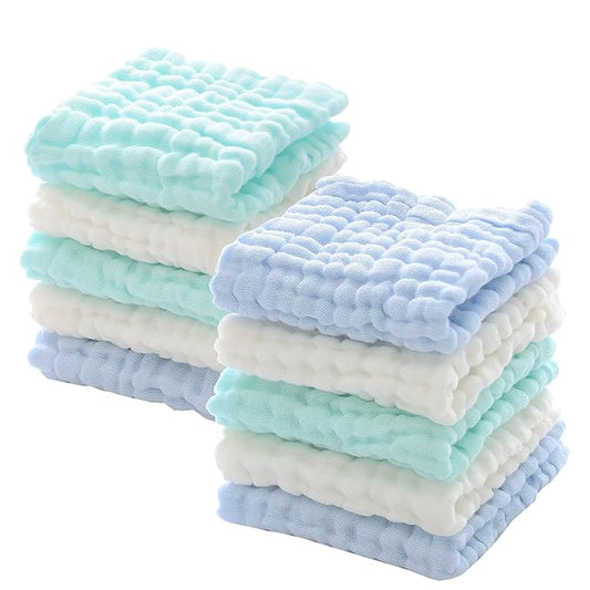 MUKIN Baby Washcloths - Natural Cotton Baby Wipes 10 Pack 12x12 inches