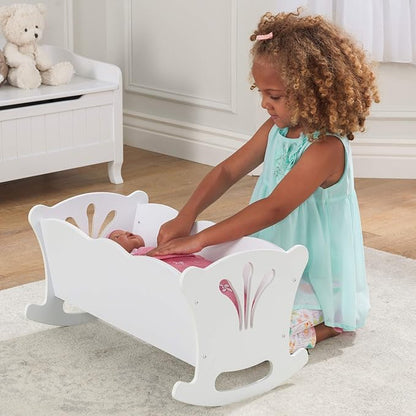 KidKraft Wooden White Lil' Doll Rocking Cradle with Pink Butterfly 18-Inch Baby 3+