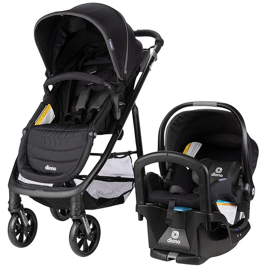 Diono Quantum 4 3-in-1 Travel System with LiteClik 30 R SafePlus Infant Car Seat and Base, Rear-Facing for Infants 4-30lbs, Includes Infant Car Seat Folding Stroller and Toddler Seat (Black Jet)