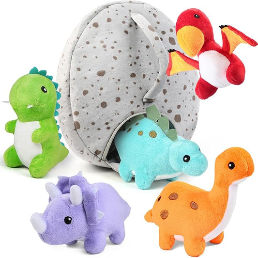 BenBen Dinosaur Stuffed Animals, 5 Small Dinosaur Plush Dolls and Egg Bag Toys Set