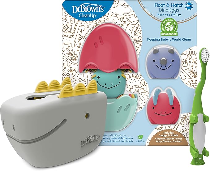 Dr. Brown's Baby and Toddler Toothbrush, Green Dinosaur 1-Pack 1-4 Years 6m+, Dino-Soft