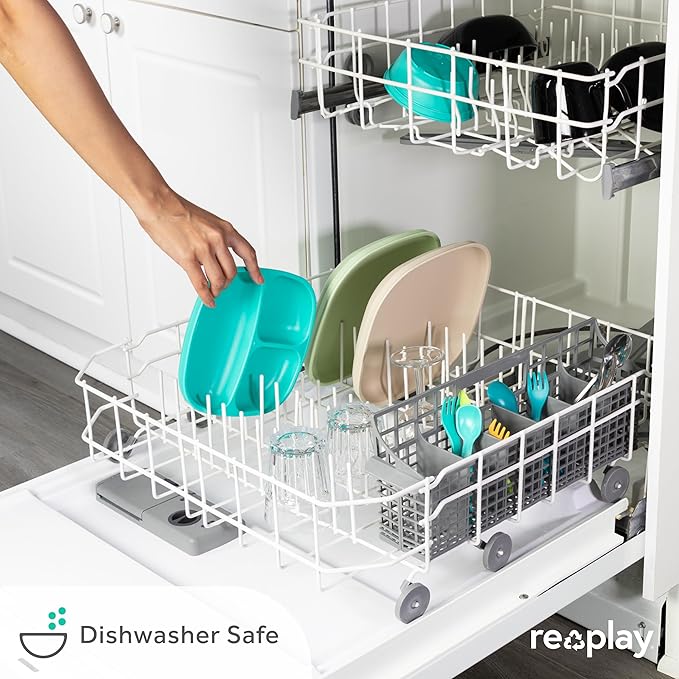 Re-Play Made in USA 7" Deep Walled Divided Plates for Kids, Set of 3 With 3 Lids - Reusable 3 Compartment Plates, Dishwasher and Microwave Safe - 7.37" x 7.37" x 1.25", Easter