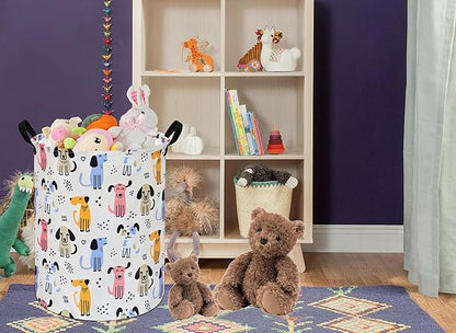 Round Dog Pattern Laundry Hamper Laundry Basket Storage Basket Organizer
