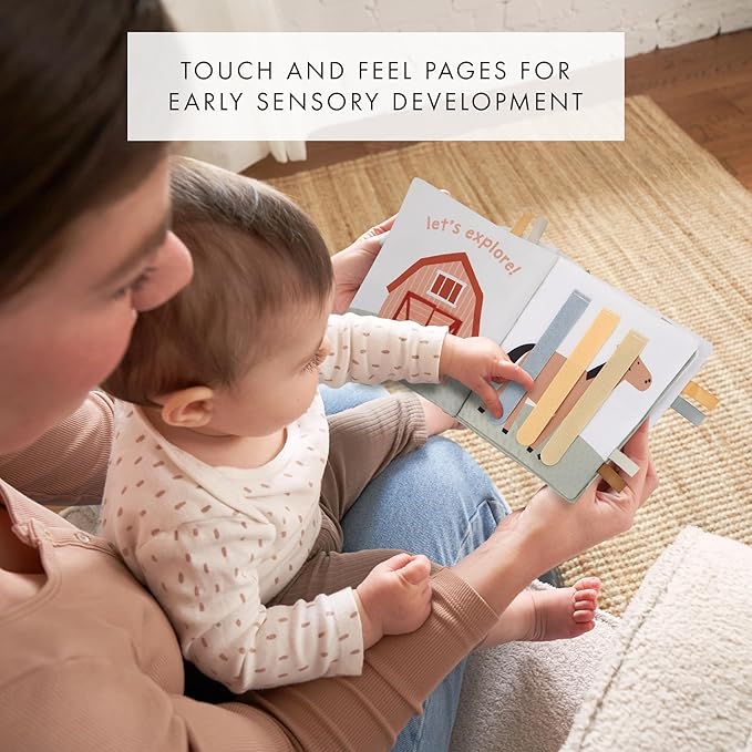 Soft Baby Book with Touch and Feel Pages - Cute Sensory Book for Babies 0-6 Months with Textured Farmworld, Mirror & Crinkle Paper