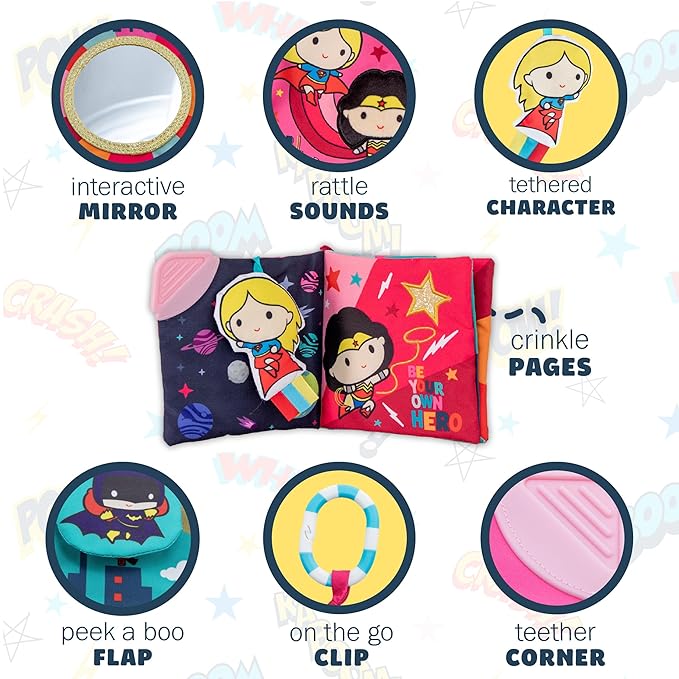 Warner Bros. DC Girl Squad 5 Inch Soft Book with On The Go Clip, Rattle