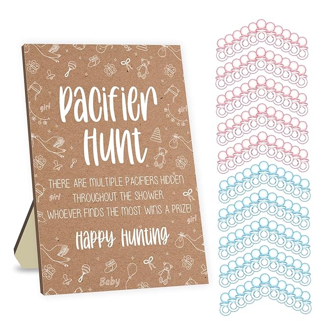 Baby Pacifier Hunt Game, Baby Shower Games Set 50 Mini 50 Blue