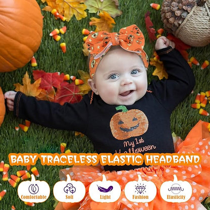3pcs Halloween Baby Headbands, Trick or Treat Pumpkin Hair Bows