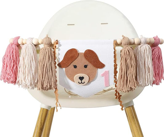 Puppy Tassel High Chair Banner - Dog Themed 1st Birthday Party Decor,Puppy First Birthday Highchair Banner