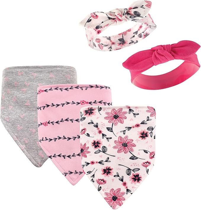 Hudson Baby Unisex BabyCotton Bib and Headband or Caps Set