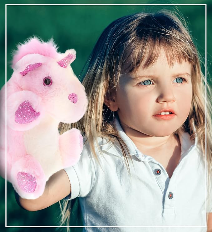 DolliBu Unicorn Plush Hand Puppet for Kids - Soft Plush