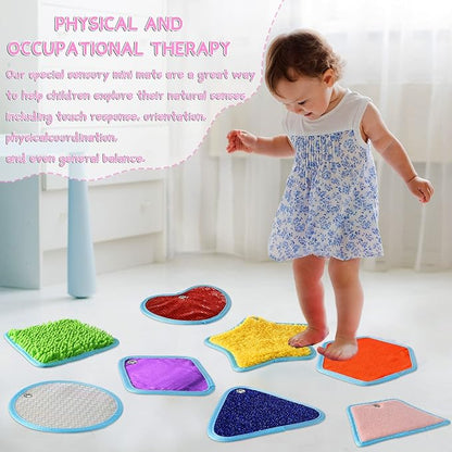 Boao 8 Set Mini Sensory Mats Assorted Textured Play Mat Activity(Irregular,8.7 Inch)