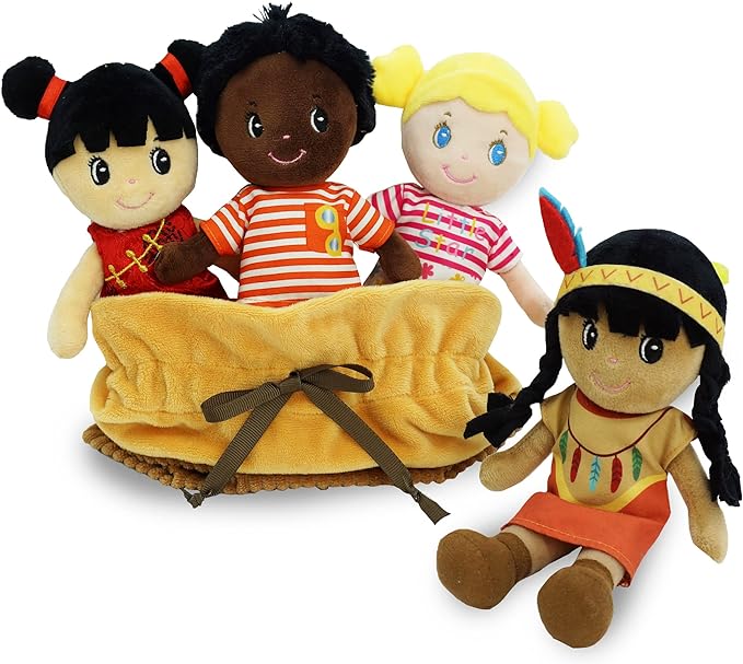 June Garden Soft Baby Doll Set - Multicultural Diversity 8.5" Plush Baby Dolls with Storage Bag