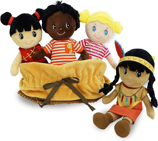 June Garden Soft Baby Doll Set - Multicultural Diversity 8.5" Plush Baby Dolls with Storage Bag
