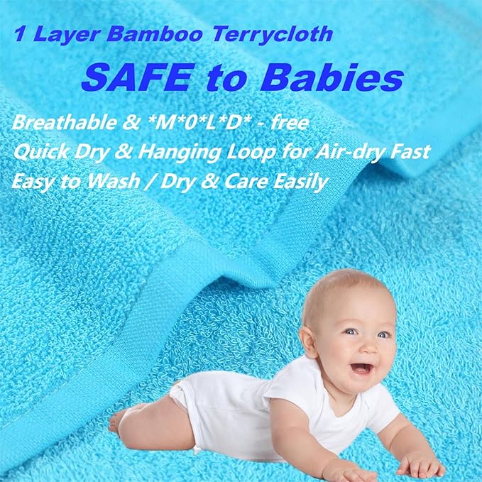 JEFFSUN Baby Washcloths 6 Pack, 10x10 inch Heavenly Soft Blue Wash Cloths for Face and Body
