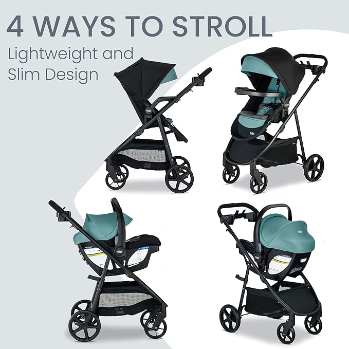Britax Willow Brook S+ Baby Travel System, Infant Car Seat and Stroller Combo with Alpine Base, ClickTight Technology, SafeWash Insert and Cover, Jade Onyx