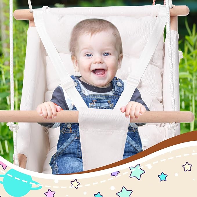 Thyle Baby Swing Seat Canvas Indoor and Outdoor Wooden Hanging