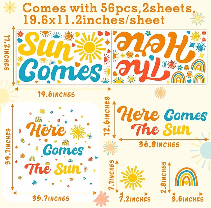 Here Comes The Sun Backdrop Decals Gender Reveal Party Decals