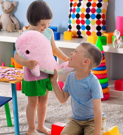 DolliBu Plush Whale Stuffed Animal - Soft Huggable Pink Whale, Adorable Playtime Whale Plush Toy 13 Inches
