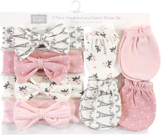 Hudson Baby Baby Girls' Cotton Headband and Scratch Mitten Set