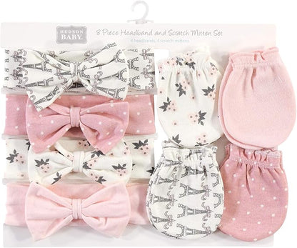 Hudson Baby Baby Girls' Cotton Headband and Scratch Mitten Set
