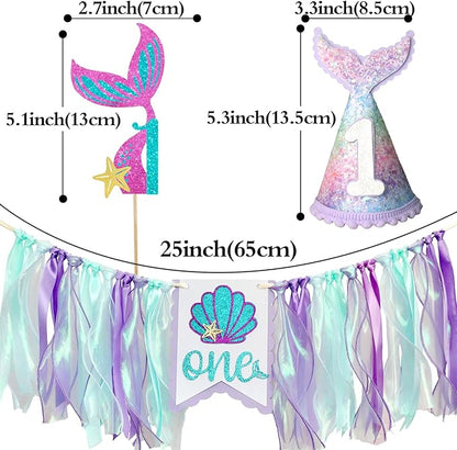 Mermaid 1st Birthday High Chair Banner Purple Party Decorations Mermaid