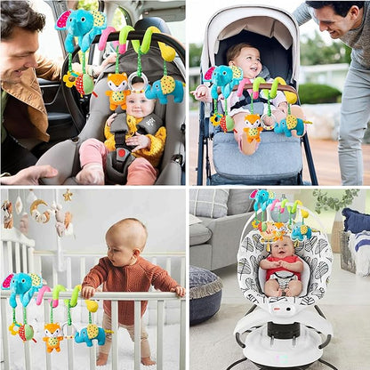 Car Seat Toys, Infant Spiral Plush Hanging Toys for Car Seat Stroller Crib Bassinet Mobile with BB Squeaker Rattles, Baby Toy for 0 3 6 12 Months