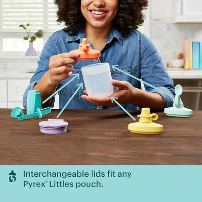 Pyrex Littles Spoon Lid & 5 OZ Pouch, Silicone Baby Toddler Feeding Set, Airtight Leak-Proof BPA Free Non-Breakable Dishwasher Safe, Ages 6 Months +
