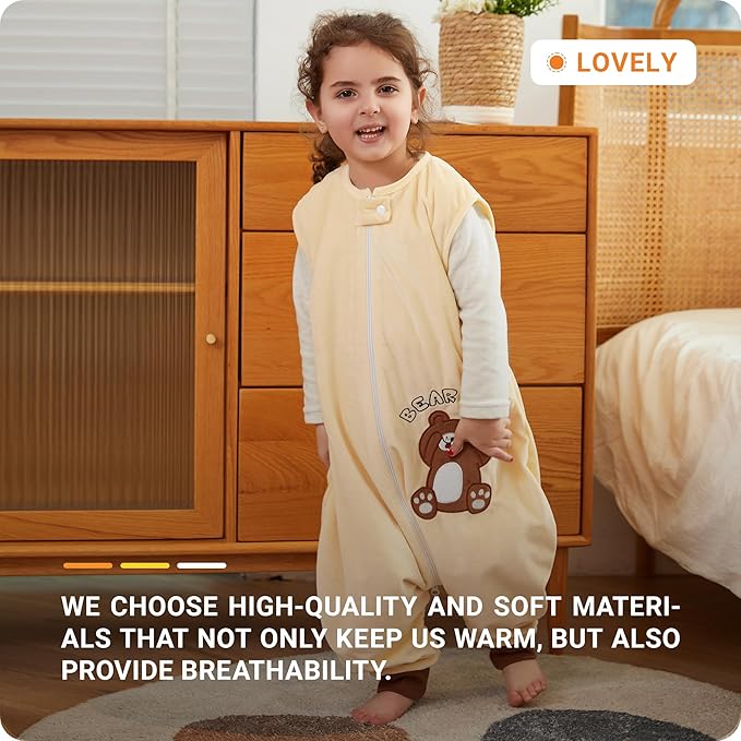 Infant Toddler Sleeping Bag, Baby Sleeping Sack Sleeveless 4 Season 1-3T, Bear