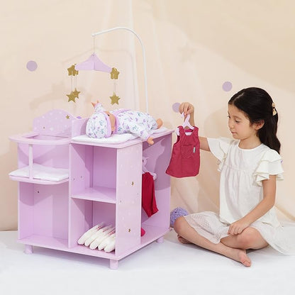 Olivia's Little World Baby Doll Changing Station with Built-in Baby Doll High Chair, Closet 18 Inch