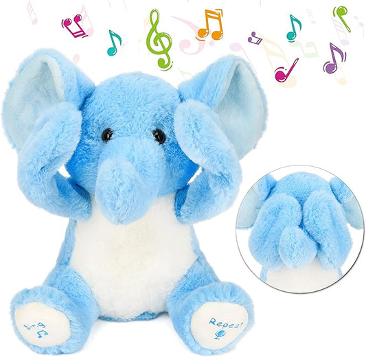 Hopearl Peek A Boo Elephant Interactive Repeats What You Say Plush Elephish Toy Musical Singing Talking Stuffed Animal Adorable Electric Animate Birthday Festival, Blue 11.5''