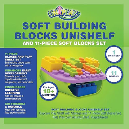 UNiPLAY Building Blocks Daycare Play Shelf with Storage 11 Piece Set, Sensory Toys Storage Bin and Play Shelf for Teething Baby Starter Learning Building Blocks 3 Months