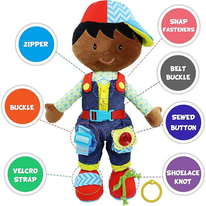 June Garden 15.5" Dressy Friends Isaiah - Educational Stuffed Plush Doll for Kids and Toddlers 2 Years and Up