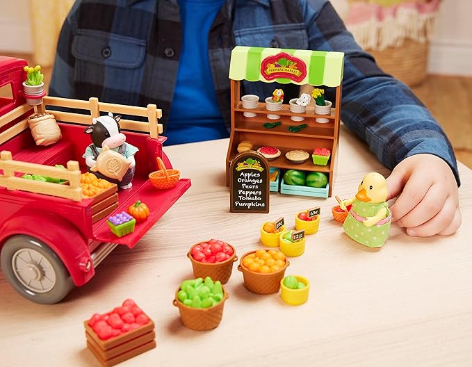 Li’l Woodzeez – Market Truck Playset with 2 Posable Doll Figures 3+