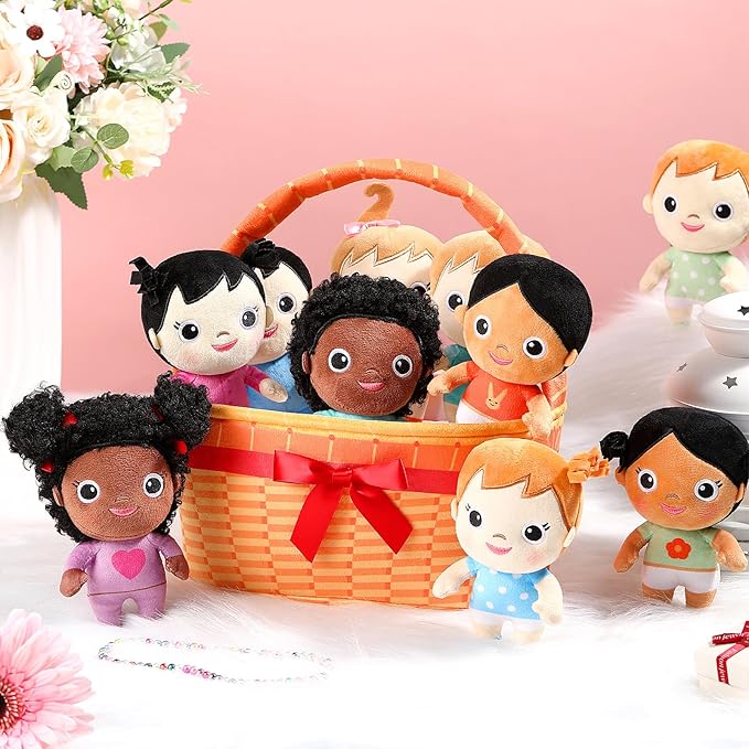HyDren Basket Plush Baby Dolls, Set of 10 Soft Diversity Dolls 6'' Multicultural Sensory Dolls