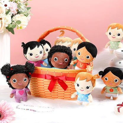 HyDren Basket Plush Baby Dolls, Set of 10 Soft Diversity Dolls 6'' Multicultural Sensory Dolls