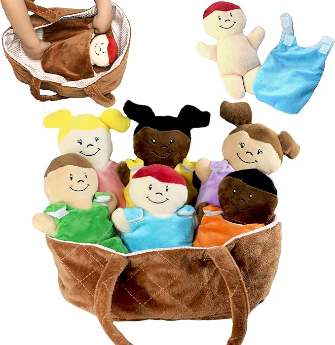 Basket of Babies Plush Baby Doll Set with Removable Clothing - Multicultural Diversity Baby Doll Toys for Boys and Girls with 6 Soft Baby Dolls, Interchangeable Clothing