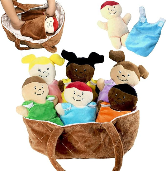 Basket of Babies Plush Baby Doll Set with Removable Clothing - Multicultural Diversity Baby Doll Toys for Boys and Girls with 6 Soft Baby Dolls, Interchangeable Clothing