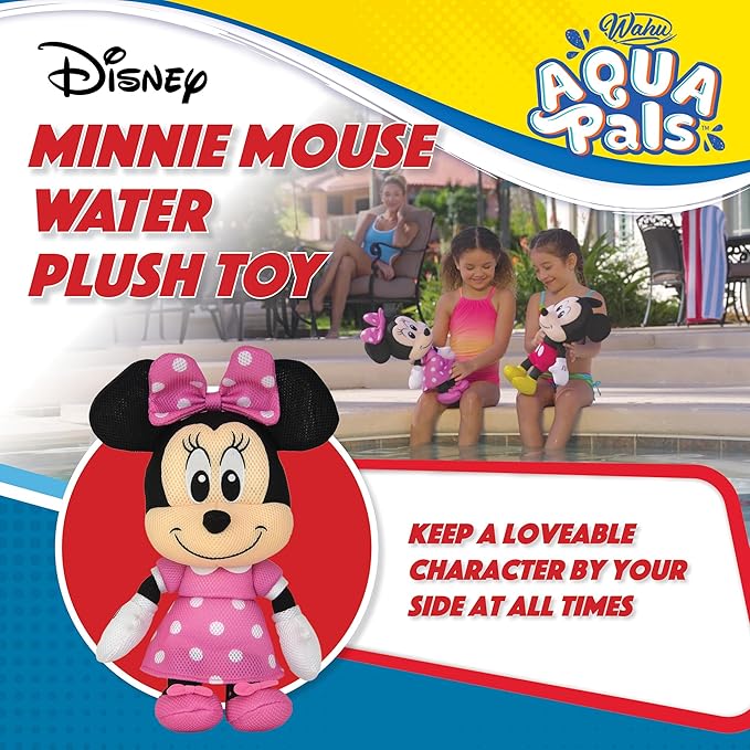 Wahu Aqua Pals Disney Classic Minnie Mouse Plush Water Toy for Kids Ages 2+, Fast-Drying Waterproof Plush Doll Toy for Pool and Bathtub 16"