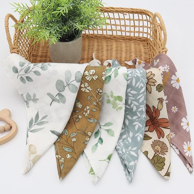LifeTree Baby Muslin Washcloths, Soft 6 Pack Baby Wash Cloths Unisex for Boys Girls 70% Viscose 30% Cotton 10.2x10.2 inches