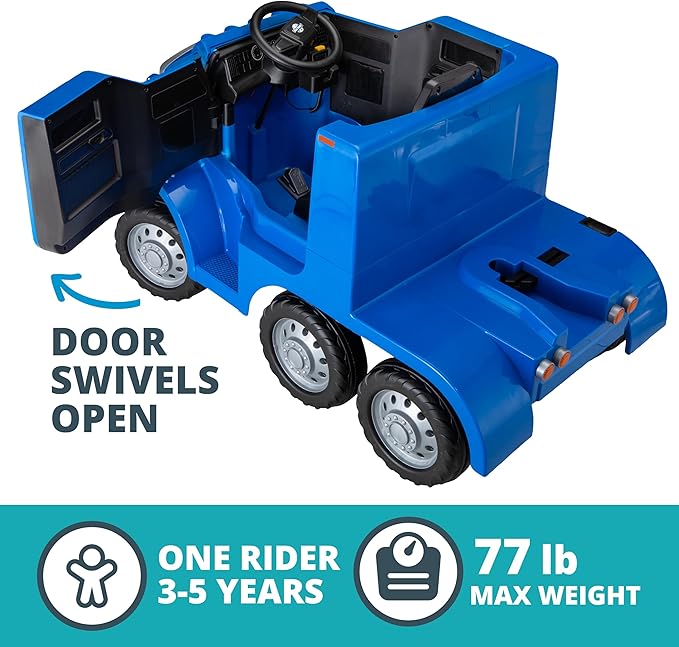 Kid Trax 12V Kids Ride On Semi-Truck with Detachable Trailer - Realistic Sounds, Lights 3-5, Max 77 lbs