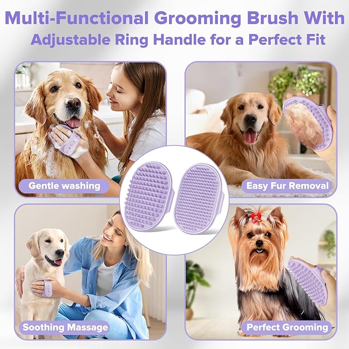 6PCS Pet Grooming Kit | Dog Washing Gloves | Dog Bath Brush | Dog Bath Gloves | Dog Shampoo Brush | Pet Grooming Gloves | Cat Bathing Supplies | Dog Bath Supplies (Purple)