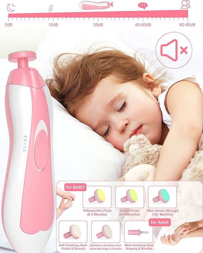 OTTOLIVES Baby Healthcare and Grooming Kit, 24 in 1 Baby Electric Nail Trimmer Set Newborn Nursery Health Care Set for Newborn Infant Toddlers Baby Boys Girls Kids Haircut Tools (0-3 Years+) (Pink)