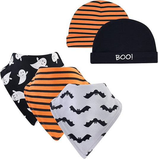 Hudson Baby Unisex BabyCotton Bib and Headband or Caps Set