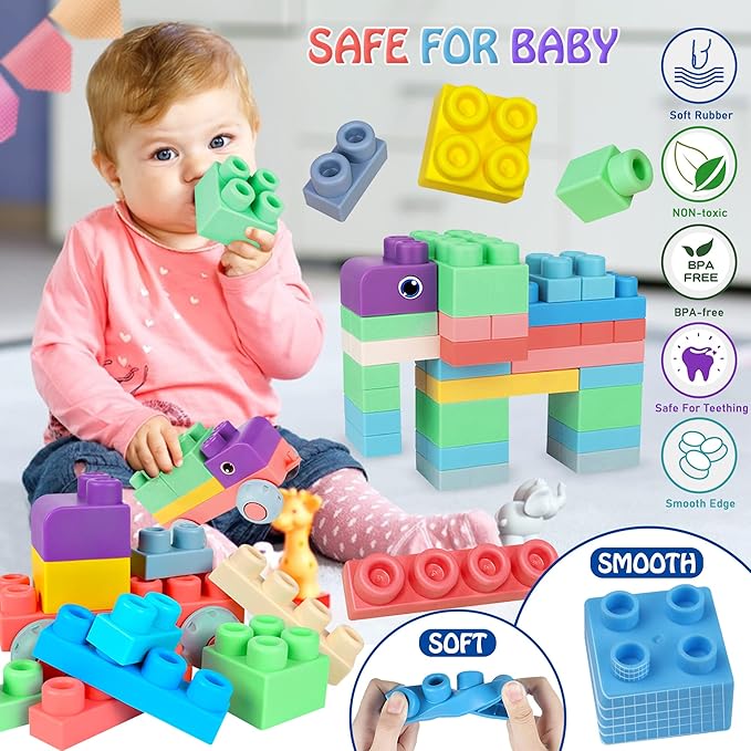 Baby Soft Blocks Building Block Toys, Blocks for Babies 6 Months and Up STEM Educational Toddler Gifts 12-18 months 70PCS