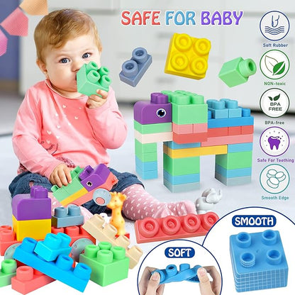 Baby Soft Blocks Building Block Toys, Blocks for Babies 6 Months and Up STEM Educational Toddler Gifts 12-18 months 70PCS
