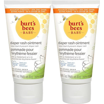 Burt's Bees Baby Diaper Rash Ointment, Maximum Strength, 40% Zinc Oxide, 100% Natural Origin, Pediatrician Tested, Net Weight 3 Ounces , Pack of 2